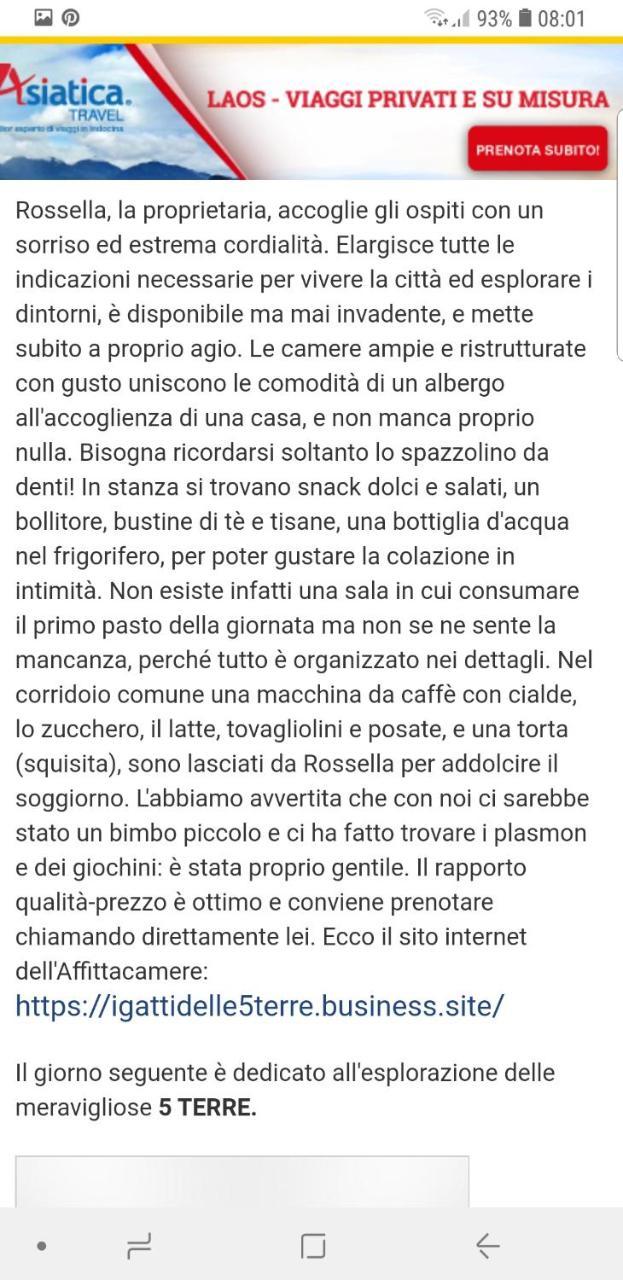 Affittacamere I Gatti Delle 5 Terre La Spezia Kültér fotó